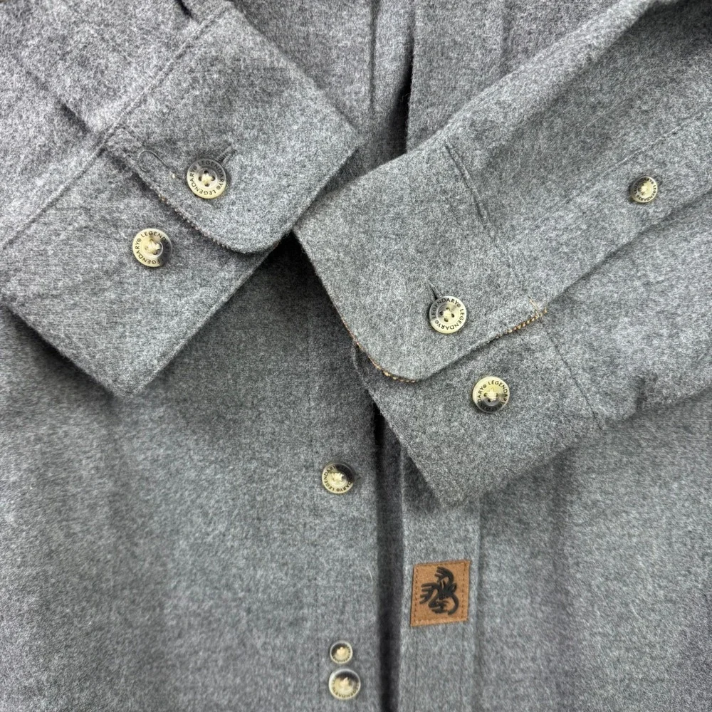 Legendary Whitetails Mens Gray Cotton Flannel Shirt Corduroy Trim LG POLW-6692 - Picture 8 of 10